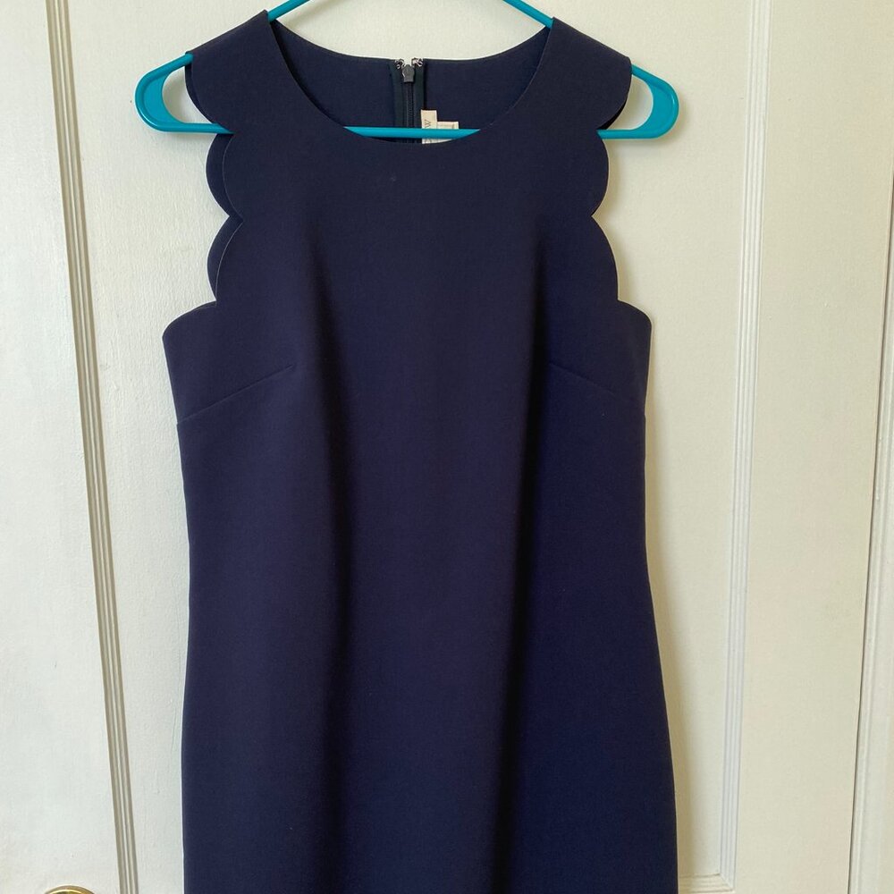 J. Crew Factory Navy Blue Scalloped Trim Sleeveless Dress